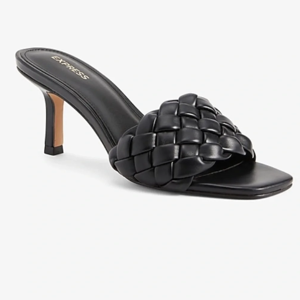Express Black Quilted Slide Heeled Sandal Size 9